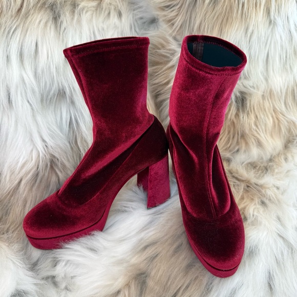 MIU MIU Velvet Red Burgundy Ankle Boots - Picture 1 of 7